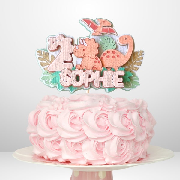 Baby Dinosaur Birthday Cake Topper | Personalised Dino Cake Topper | Dinosaur Party Theme | 1st Birthday | Pink Dinosaur Cake Topper