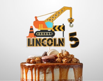 Personalised 3D Cake Topper | Custom Name & Age | Construction Birthday Cake Decor