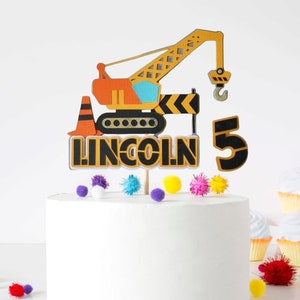 Construction Truck Birthday Cake Topper | Construction Crane  | Truck Birthday | Custom Cake Topper Name & Age