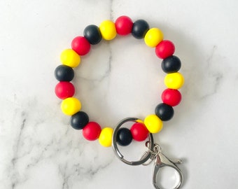 Wristlet keychain, Aboriginal flag colour, Silicone Beaded Wristlet Keychain, Aboriginal Flag Red, Black, Yellow, Koori Collection key holde