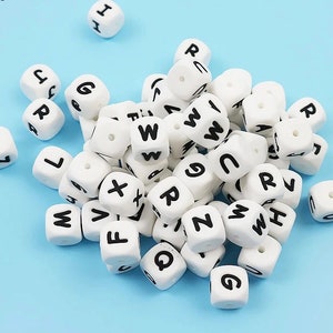 12mm Silicone Letters Beads, English Alphabet Letter Beads, Silicone Loose  Beads, Square Cube Letter Silicone Beads, DIY Keychain Bracelet 