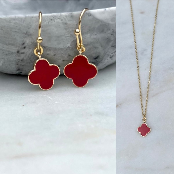 Four leaf clover earrings | 24Kt Gold plated red 4 leaf | Lucky charm | Mother’s Day gift | Gifts for her | Best friend gift