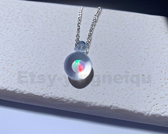 Glass Opal Pendant Necklace,Opal in Glass Jewelry,Opal Pendant,Glass Pendant,Birthday Gifts,Gifts for Her