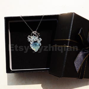 Hand Made Jewelry Heart,Small Glassblown Ocean Pendant,Small Glass Flower Necklace,Gift For Her
