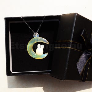 Glass Pendant,Glass Blown Moon and Rabbit Pendant,Small Glassblown Ocean Pendant,Anniversary Gifts,Gifts for Sister,Birthday Gifts