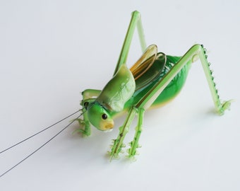 Art Glass Grasshopper, Glass Sculpture, Hand Blown Glass, Glass Insects, Art Glass Sculpture