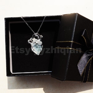 Glass Heart Pendant,Hand Made Jewelry Heart,Small Glassblown Ocean Pendant,Small Glass Flower Necklace,Gift For Her