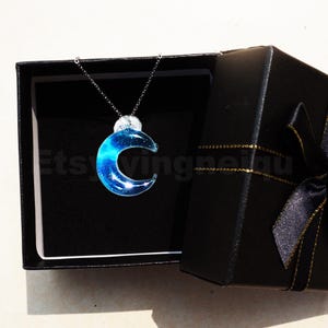 Glass Moon Pendant,Glass Blown Moon Pendant,Small Glassblown Ocean Pendant,Anniversary Gifts,Birthday Gifts，Gifts for Sister