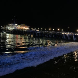 Santa Monica Boardwalk, Night Beach Waves, Pier, Pacific Park
