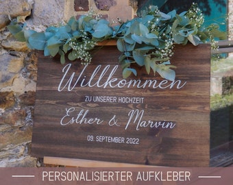 Sticker · Wooden welcome sign for the wedding personalized with name and date · Wedding sign · Welcome sign · Wedding decoration