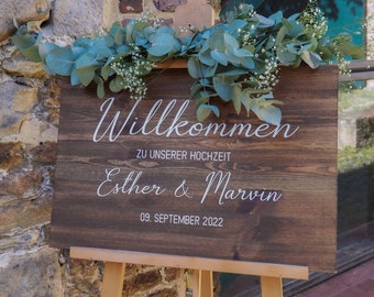 Wooden welcome sign for the wedding personalized with name and date · Wedding sign · Welcome sign · Boho · Wedding decoration