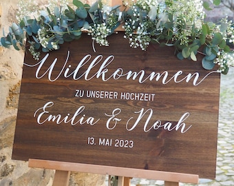 Holz Willkommensschild zur Hochzeit personalisiert mit Namen und Datum · Hochzeitsschild · Willkommen Schild · Boho · Hochzeit Deko