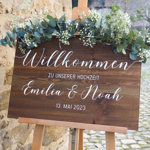 Holz Willkommensschild zur Hochzeit personalisiert mit Namen und Datum · Hochzeitsschild · Willkommen Schild · Boho · Hochzeit Deko