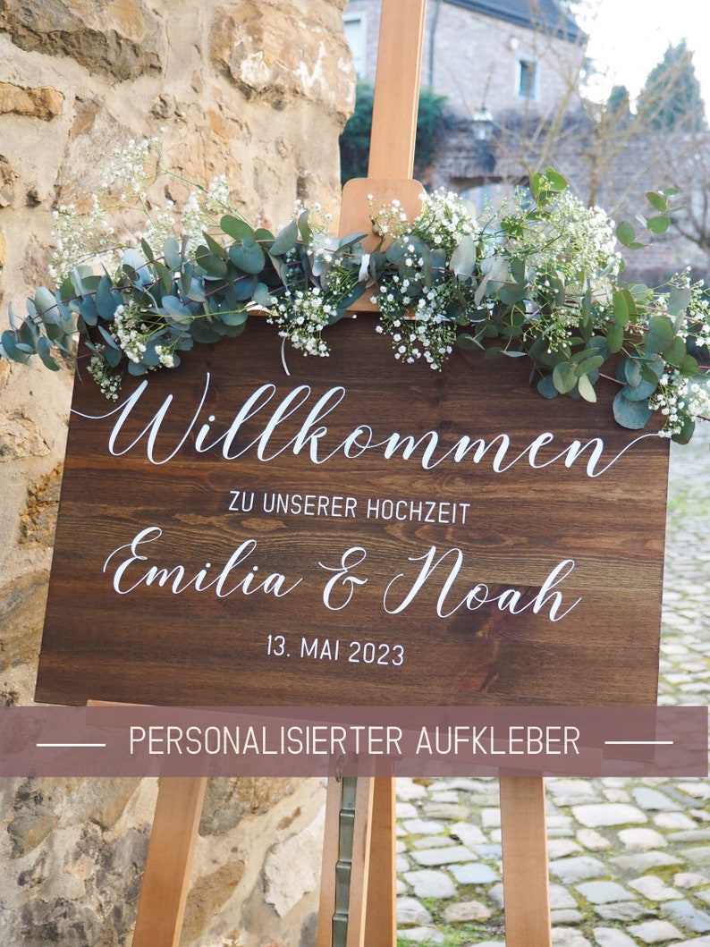 Sticker Wooden welcome sign for the wedding personalized with name and date Wedding sign Welcome sign Wedding decoration image 1