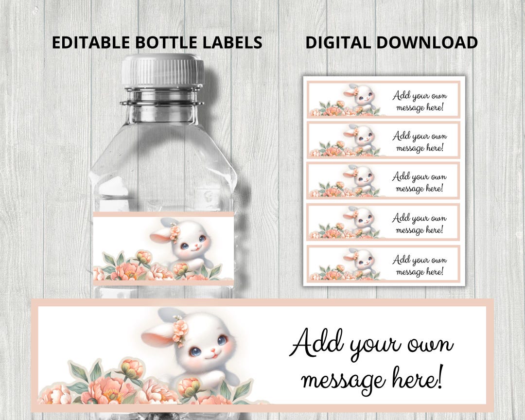 Bunny Bottle Labels, Cute Rabbit Party Labels, Easter Party Decor ...