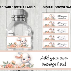 Bunny Bottle Labels, Cute Rabbit Party Labels, Easter Party Decor, Bunny Baby Shower Label, Printable Floral Party Supplies, E1951