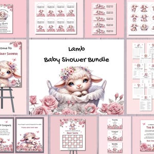 Lamb Baby Shower Invitation Bundle: Pink Rose Theme (Digital Design)