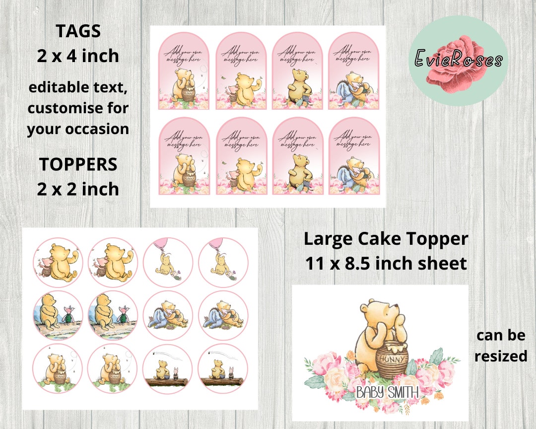 Pink Pooh Bear Printable Bundle Feminine Party Decor Classic Pooh Pink Pooh Bear Printable Bundle Feminine Party Decor Classic Pooh