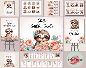 Sloth Birthday Invitation Bundle: Boho Party Decor (Digital Design)