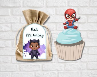 Superhero Favor Tag and Cake Topper Bundle, Printable (Digital Download)