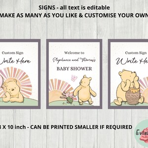 Classic Winnie the Pooh Welcome Signs, Pooh and Piglet Party Decor, Girls Baby Shower Supplies, Pooh Bear Editable Signs E1612