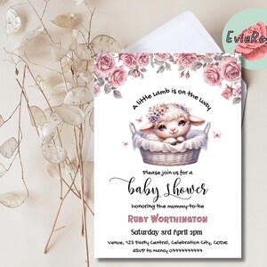 Lamb Baby Shower Invitation: Pink Rose Text Evite (Digital Design)
