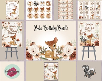 Boho Deer Birthday Party Bundle: Floral Animal Decor (Digital Download)