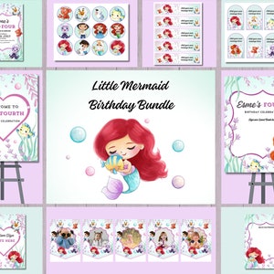 Little Mermaid Party Bundle, Girls Birthday Invite, Pink and Purple Printable Decor, Under the Sea Welcome Signs, Bottle Label, Tags, Banner