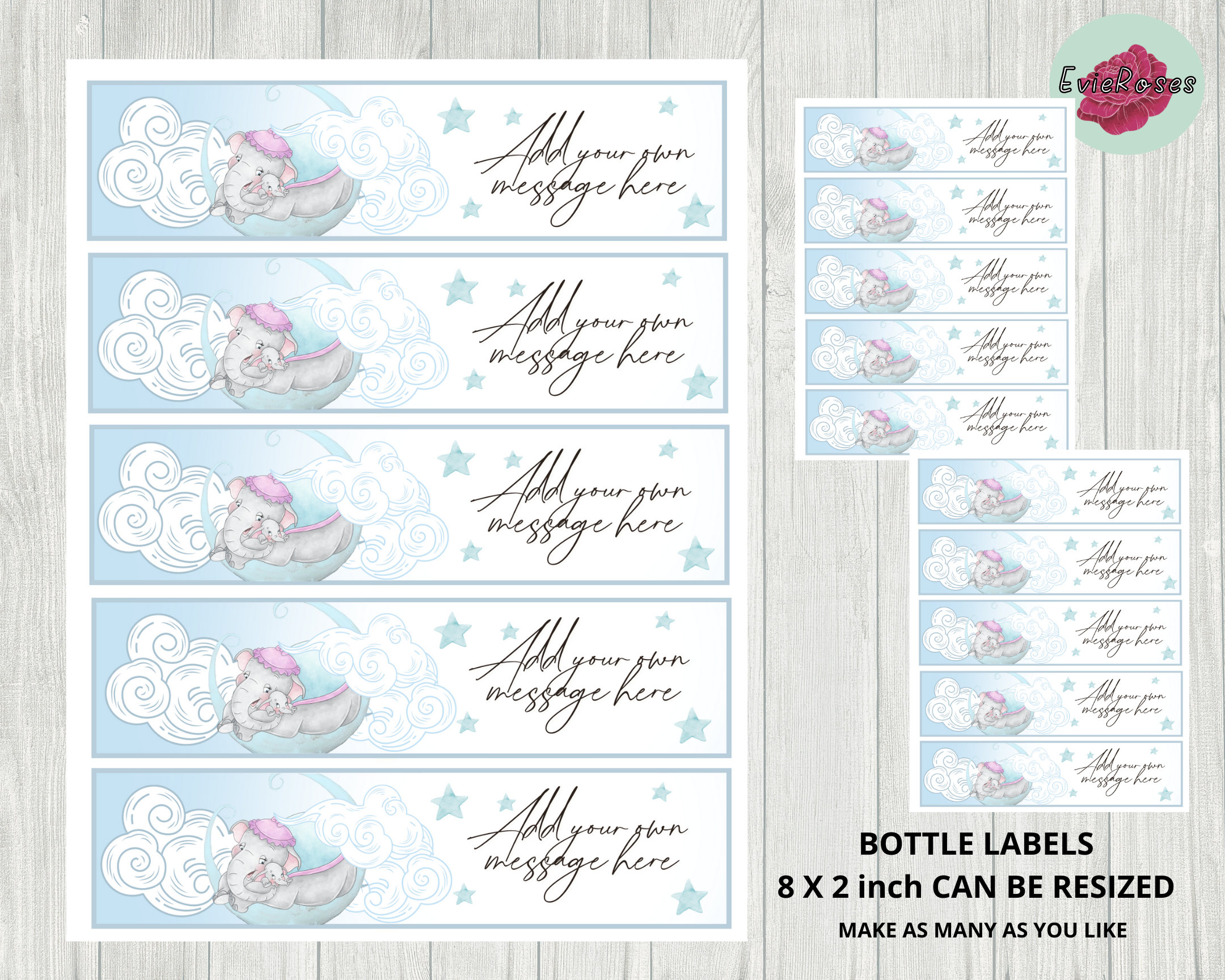 Elephant Bottle Labels: Baby Shower, Birthday Party Decor (digital ...