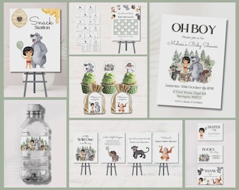 Lot baby shower Livre de la jungle : invitation Mowgli, jeux (conception numérique)