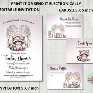 Boho wasbeer baby shower uitnodigen, stoffige paarse afdrukbare Bedankkaart, luier loterij kaart, boeken voor babykaart, genderneutraal