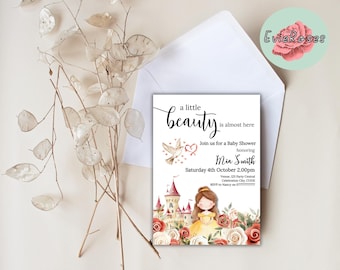 Invitación de La Bella y la Bestia: Baby Shower de la Princesa Bella (Diseño digital)