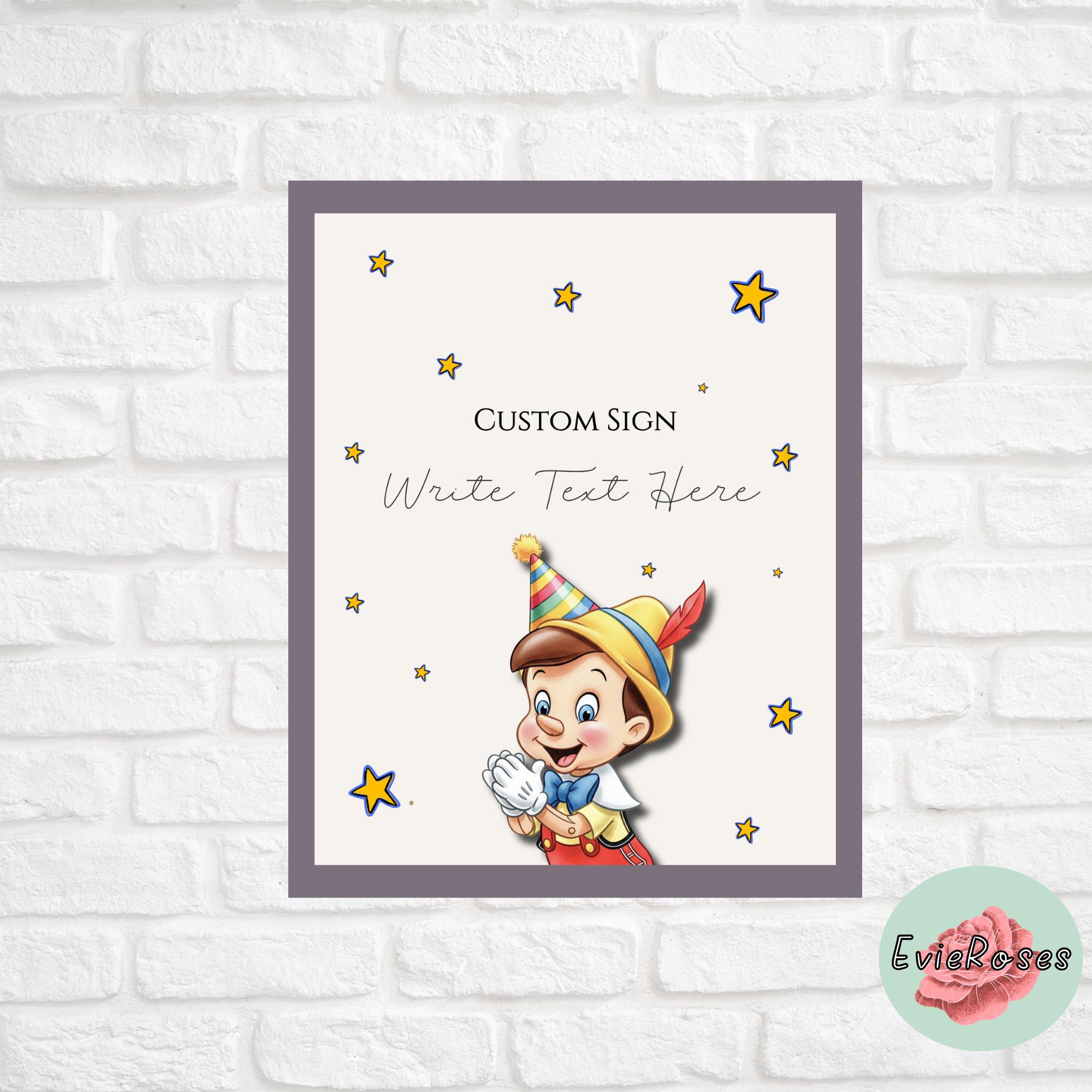 Pinocchio Sign Pinocchio Birthday Welcome Sign Bundle, Printable Canva Template ...