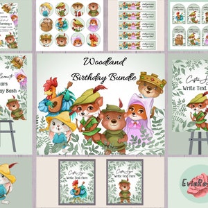 Pacchetto festa avventura nel bosco, invito Robin Hood, decorazione verde, tag, toppers, etichette, segnali, download digitale