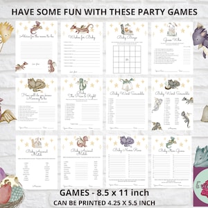 Dragon Themed Baby Shower Games, Cute Dragon Shower Games Bundle, Mythical Kingdom Shower Activity, Little Prince Shower Printable Games