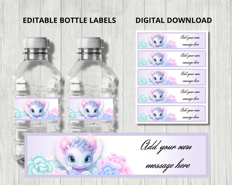 Girls Dragon Bottle Labels: Purple Dragon Egg Party Decor (digital ...
