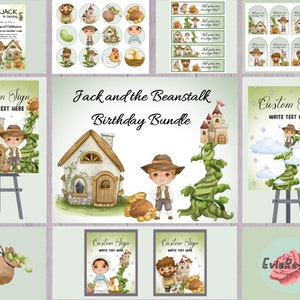 Pacchetto Jack e il fagiolo magico, Invito modificabile, Cartelli di benvenuto, Etichette regalo, Etichette per bottiglie, Toppers cupcake, Decorazioni per feste da favola per bambini