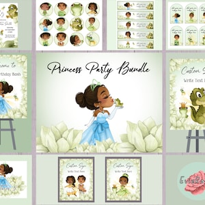 Princess and the Frog Party Bundle, Baby Princess Invitation Pack, Printable Tiana Birthday Decor, Water Lilly Custom Party Poster