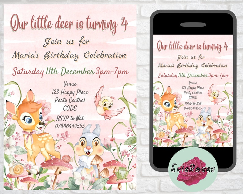 Bambi Birthday Bundle, Bambi Invite, Welcome Signs, Bottle Labels, Gift