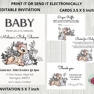 Kleines Reh-Baby-Dusche-Bundle, elegantes Reh einladen, Dankeskarte, Bücher für Baby-Karte, Windel-Verlosungskarte, digitaler Download