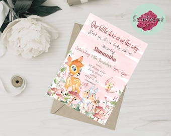 Zaproszenie na baby deer girl shower: motyw Bambi (cyfrowe)