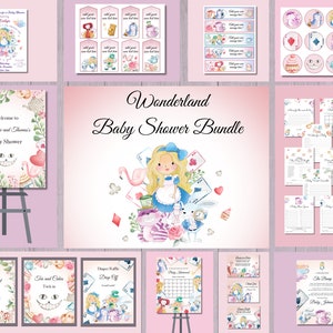 Pacote de chá de bebê do país das maravilhas, festa de chá de bebê linda Alice, jogos de chá de bebê princesa bebê, pacote de chá de bebê rosa I'ts a girl
