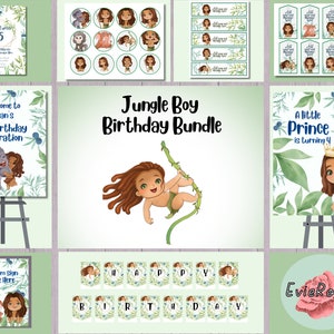 Jungle Birthday Bundle, Wild Animal Themed Kids Party Decor, Boys Birthday Printable Supplies, Digital Download