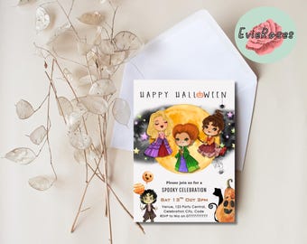 Colorful Witch Halloween Party Invite: Spooky Evite (Digital Download)