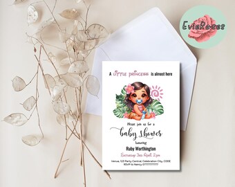 Vaiana babyshowerinbjudan: Prinsessfest (digital nedladdning)
