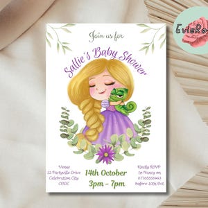 Rapunzel Baby Shower Invite, Princess Party Invite, Girls Baby Shower, Baby Princess Printable Invitation, Purple Minimalist Invite E181