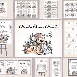Herten babyshower complete bundel, natuurlijk minimalistisch feestdecor, bewerkbare uitnodiging, tags, toppers, labels, borden, spellen, kaarten, poster