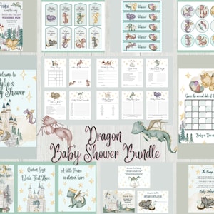 Dragon Prince Baby Shower Bundle, Printable Dragon Egg Baby Boy Shower Invitation, Mythical Kingdom Shower Decoration, Tags, Toppers, Games