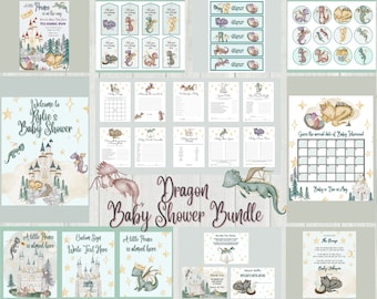 Dragon Prince Baby Shower Bundle, Printable Dragon Egg Baby Boy Shower Invitation, Mythical Kingdom Shower Decoration, Tags, Toppers, Games
