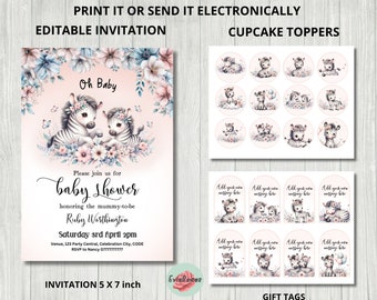 Pink Zebra Baby Shower Bundle: Invite, Tags, Toppers (Digital Download)